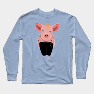 Cool Pig with Tattoo in Trousers Long Sleeve T-Shirt